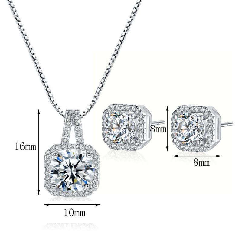 Product Introduction of Korean Style High-End Square Zircon Set 1 Carat Diamond Ring Necklace Earrings Three-Piece Set Light Luxury Brightening Versatile Valentine's Day Birthday Gift 6