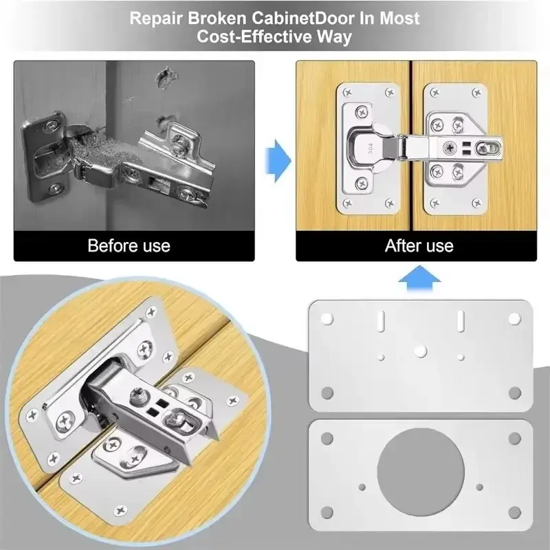 Bộ dụng cụ tấm phục hồi bản lề tủ, thép không gỉ, tấm gắn cửa, có vít và lỗ, cho đồ nội thất tủ bếp gia đình, có sẵn trong 2 / 4 / 10 cái 5