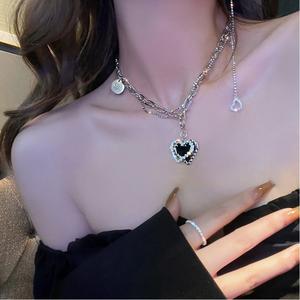 Kalung Jantung Mozek Hitam Zirkon, Manis dan Sejuk, Sesuai untuk Semua Orang, Reka Bentuk Niche, Jualan Panas Jewelry Necklaces baddies  chain