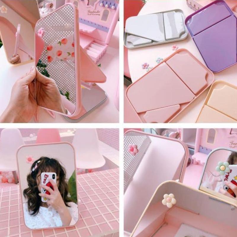 Gương để bàn tiện dụng gấp gọn mini gương trang điểm cầm tay đứng gương ILY 3
