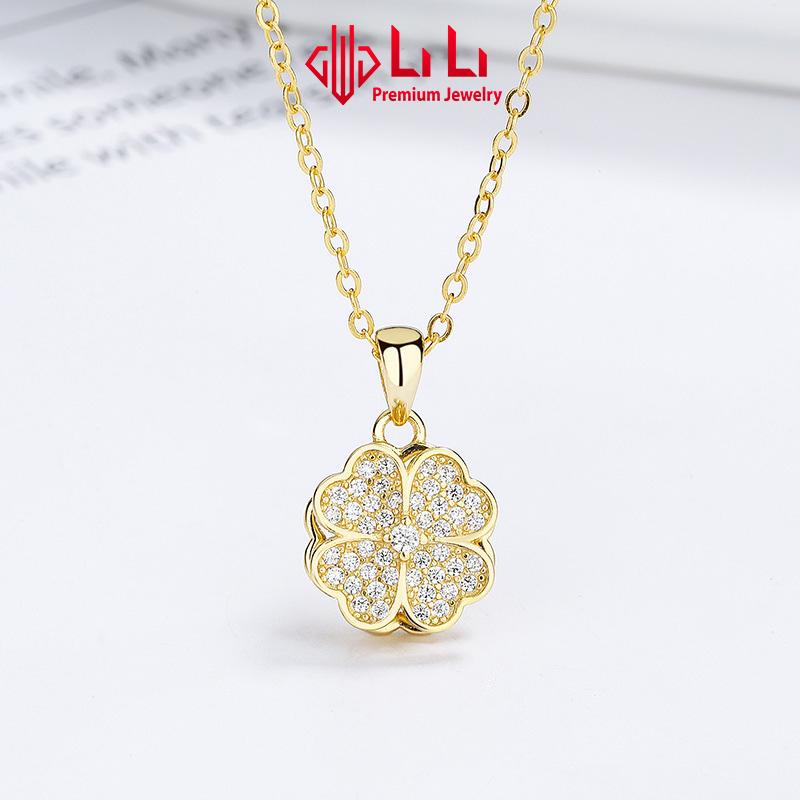 Dây chuyền bạc nữ LiLi S925 đính đá CZ cao cấp hình cỏ 4 lá xoay tròn độc đáo Milena LILI_105831