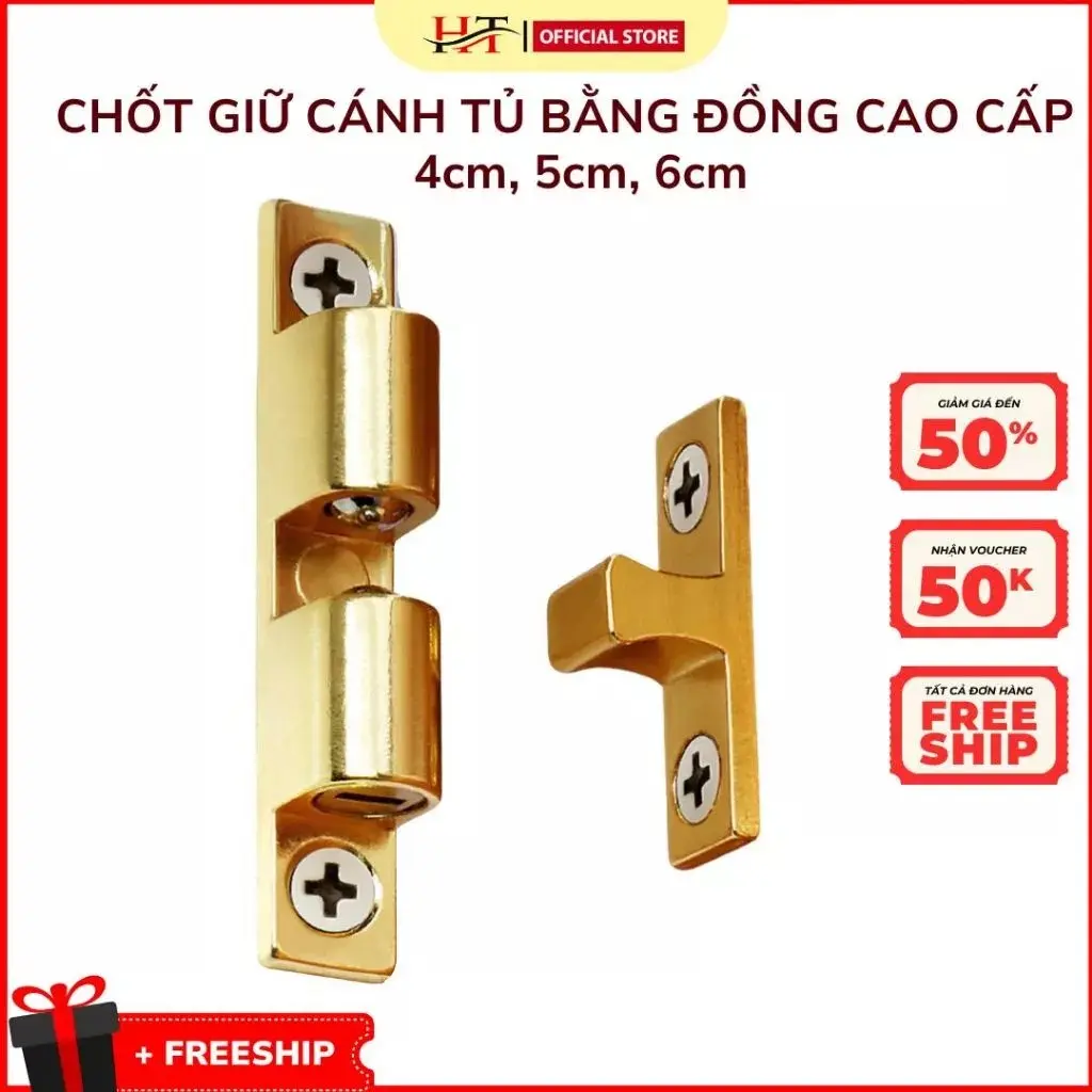 Chốt Giữ Cánh Tủ Đồng Cao Cấp, 40mm,,50mm, 60mm, Điều Chỉnh Lực Giữ Tủ