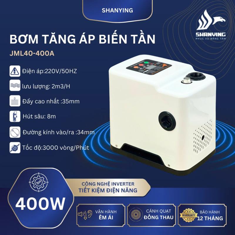 Máy bơm tăng áp biến tần không ồn Shanying 400w điều áp suất tự động, không tích áp đường ống