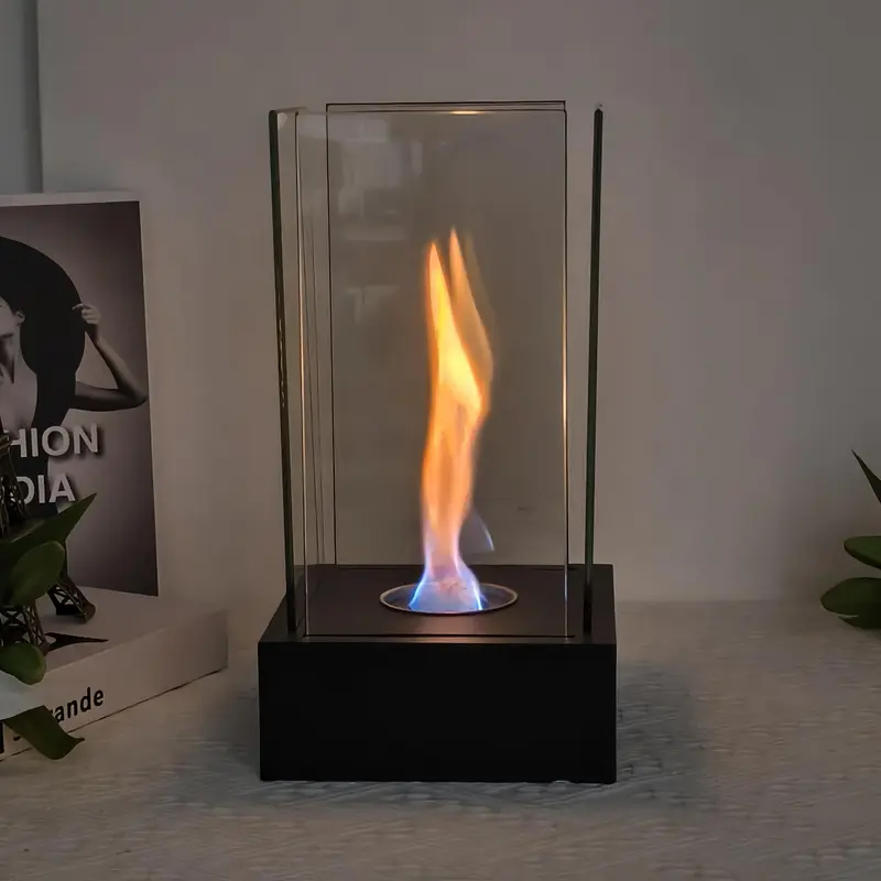 Square Glass Fire Pit, Desktop Alcohol Fireplace, Indoor & Outdoor Camping Party Atmosphere Heater, Home Decor Supplies 4