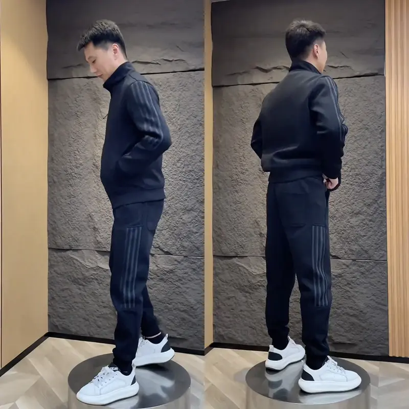 Bộ quần áo thu đông nam, Bộ nỉ nam, Bộ thể thao nam thu đông thêu logo chữ M phong cách Hàn Quốc Menswear Polo