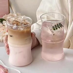 400ml ถ้วยกาแฟทรงไม้ไผ่ แก้วมินิมอล ถ้วยน้ำผลไม้สไตล์แฟชั่น Creative glass