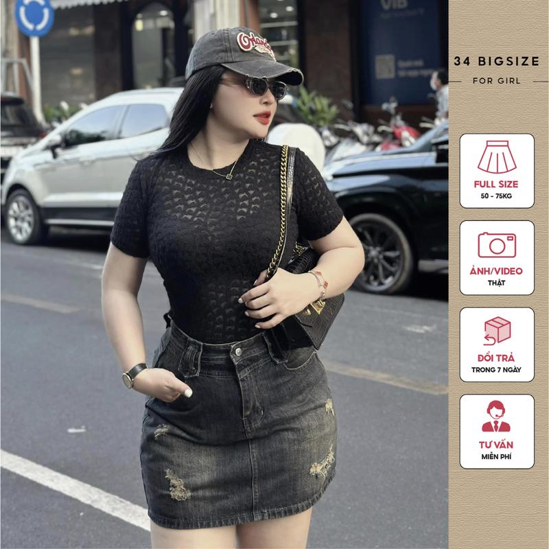 Chân váy jean ngắn 34CVJ001 34 Bigsize chân váy bigsize jean rách phong cách form ngắn trên gối trẻ trung cho nữ