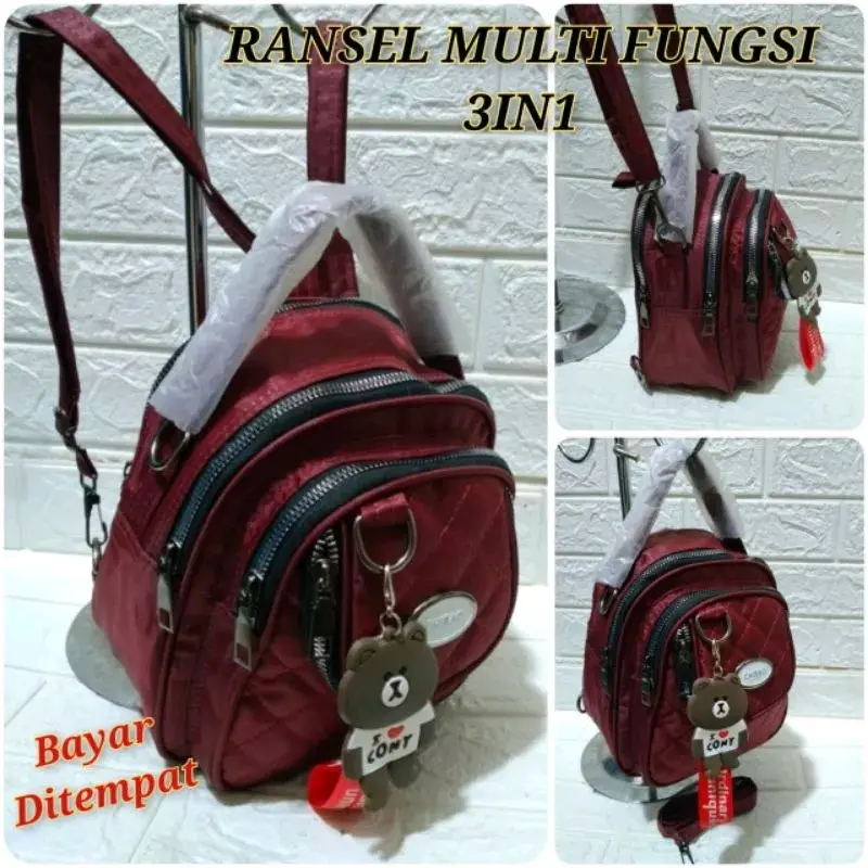 tas ransel 3in1 res atas bordir free boneka lucu Polos Wanita