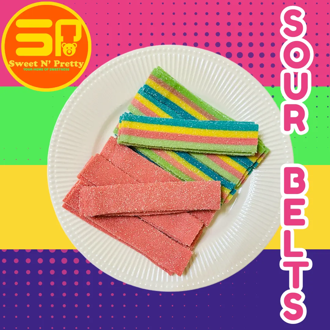 Rainbow and Strawberry Sour Belts - Special Product Candy Bonbon, Snack