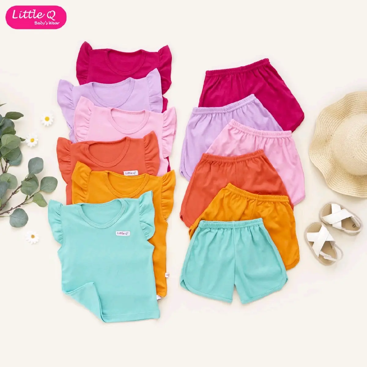 Little Q Setelan Baju Bayi Kutung Rample Katun