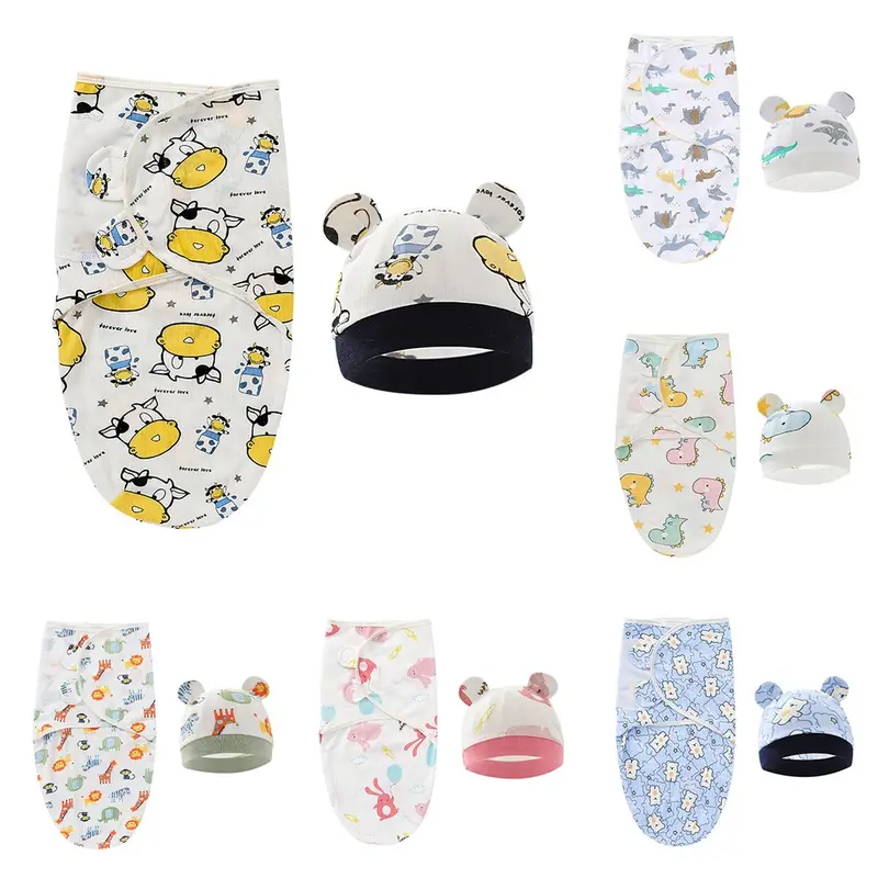 bedong bayi instan & topi swaddle baby newborn sleeping bag katun adem nyerap keringat 1