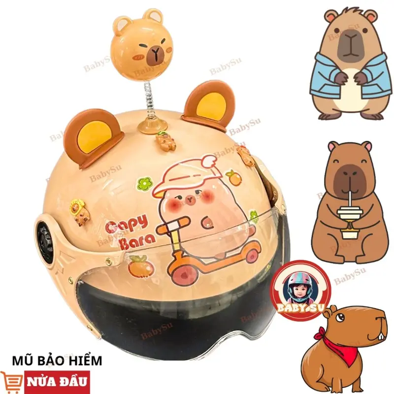 Mũ bảo hiểm cho bé hình Capybabra gắn kính kèm phụ kiện cute, nón bảo hiểm chính hãng Long Thanh - đạt chuẩn ATGT 6