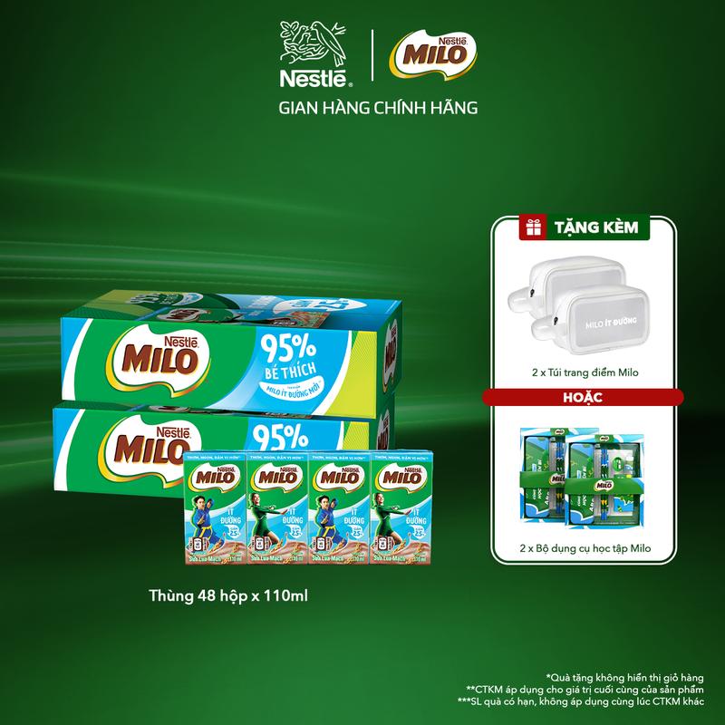 Nestlé VN Combo 2 Thùng Sữa lúa mạch Nestlé MILO Ít Đường thùng 48 hộp x 110ml-LS