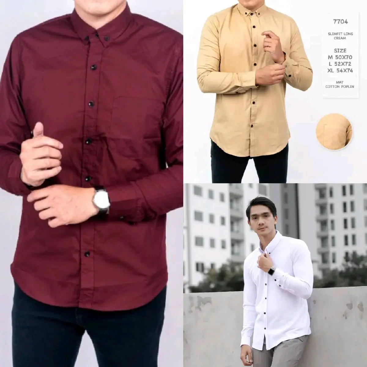 PROMO PAKET USAHA 100rb dapat 3pcs Kemeja polos panjang Casual Formal Kerja Pria Kantor Katun Lembut Tangan Slimfit Hitam Maroon