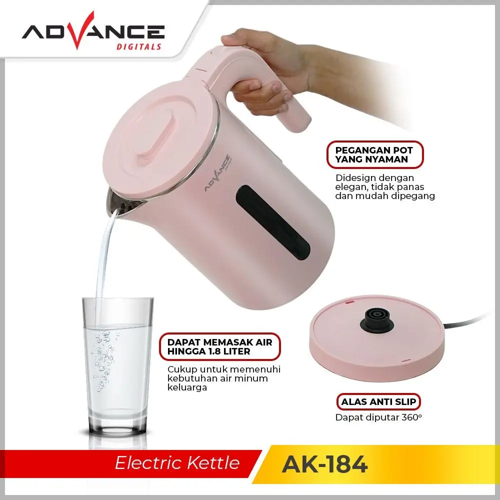ADVANCE Termos Air Panas Teko Listrik Pemanas Air Listrik Water Heater Electric Kettle Boiling 1.8L AK184