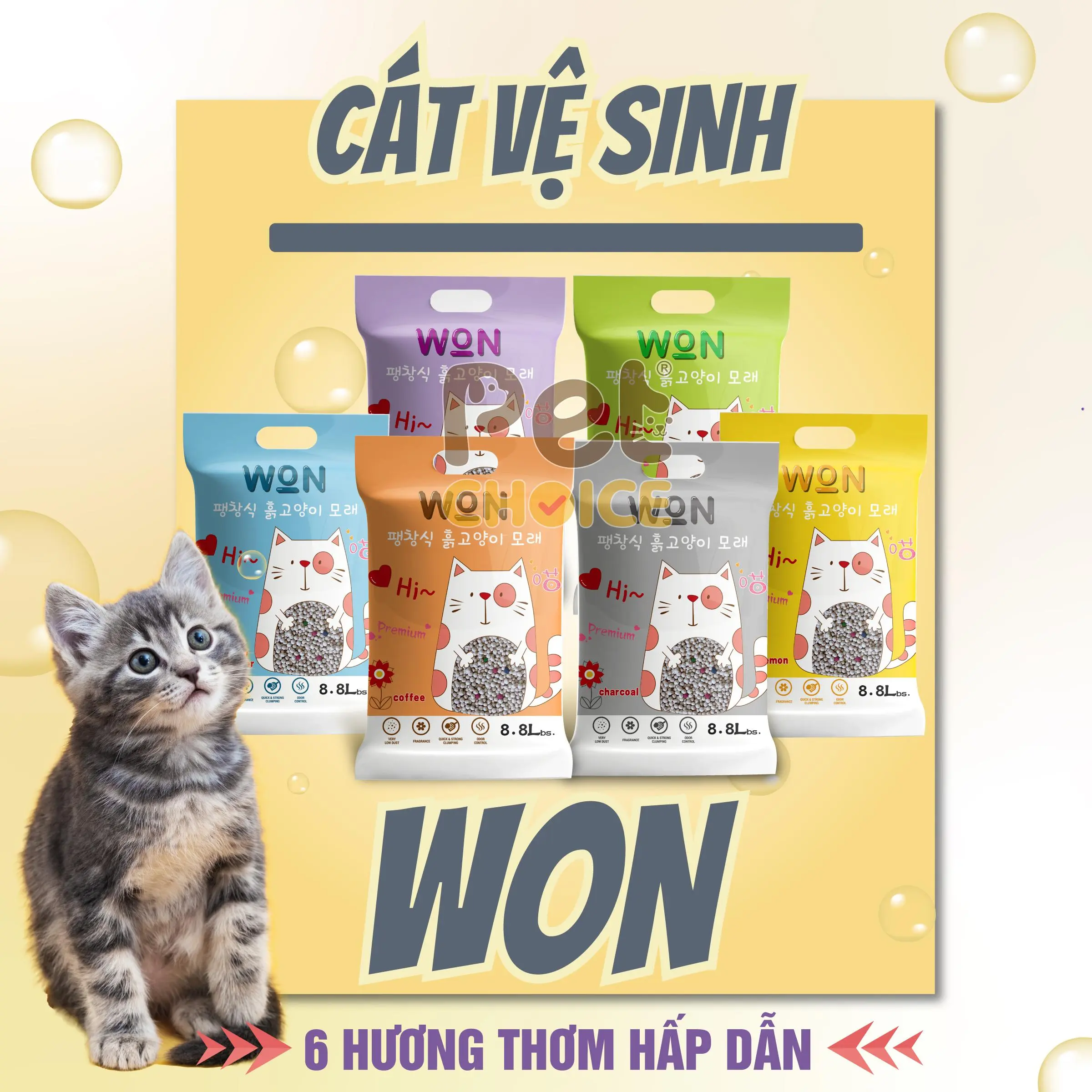 Cát Vệ Sinh Cho Mèo Nhiều Mùi Hương, Vón Nhanh Công Nghệ Hàn Quốc - WON 8.8L/4KG - PetChoice
