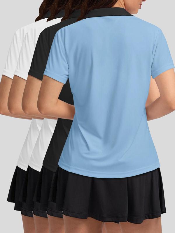 Women's Solid Color Polo Shirt, Casual Comfy Breathable Short Sleeve Collared T-Shirt for Summer, Ladies Clothes for Daily Wear 1