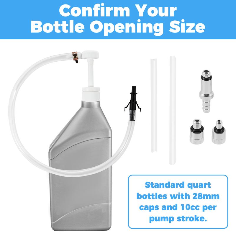 Product Introduction of 1/2Set Lower Unit Gear Oil Pump Reusable Transmission Fluid Pump Fluid Transfer Hand Pump Manual Transfer Gear Oil Pump 10CC Per Stroke for Standard Quart Bottles with 28 mm Caps woN6H 39