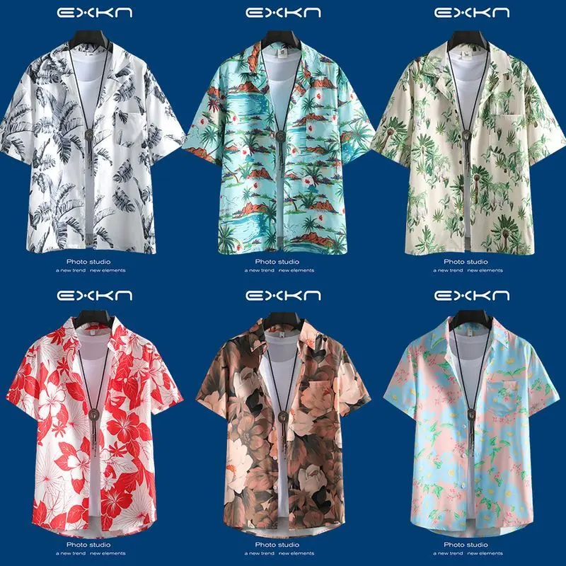 Áo Sơ Mi In Họa Tiết, Dành Cho Nam Giới, Mặc Mùa Hè, Cao Cấp, Đi Kỳ Nghỉ Bờ Biển Hawaii, Ngoại Cỡ, Dáng Rộng Vừa Vặn, ngắn Tay Áo, Hàng Mới Về Menswear 4