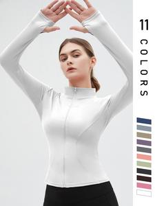 women's thumb holes zip-up long sleeve sports jacket, solid color stand collar sports tops, modest fashion slim fit yoga outerwear fits tennis pickleball, workwear gym gear, women's sportswear workout autumn winter outfit, back to school fits
