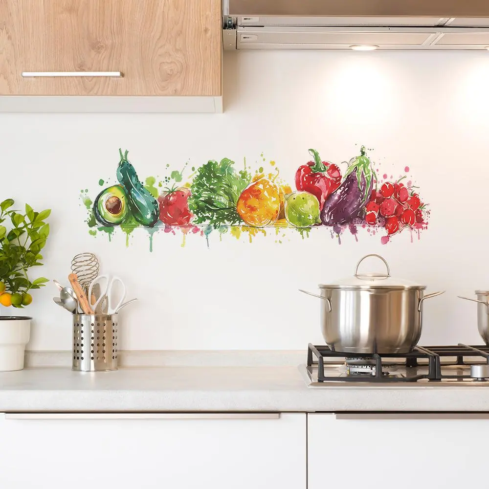 Fruit & Vegetable Pattern Wall Sticker, 1 Count Colorful Self-adhesive Removable Wall Decal, Wall Art Decorative Sticker for Home Kitchen Office School