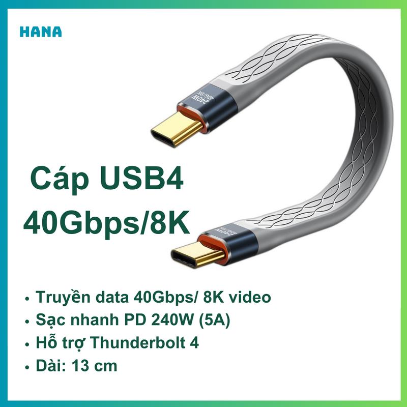Cáp sạc nhanh USB4  240W PD - Type C to type C - đường truyền Thunderbolt 4/40Gbps - Video 8K - Sạc Điện Thoại - Phụ Kiện Phone