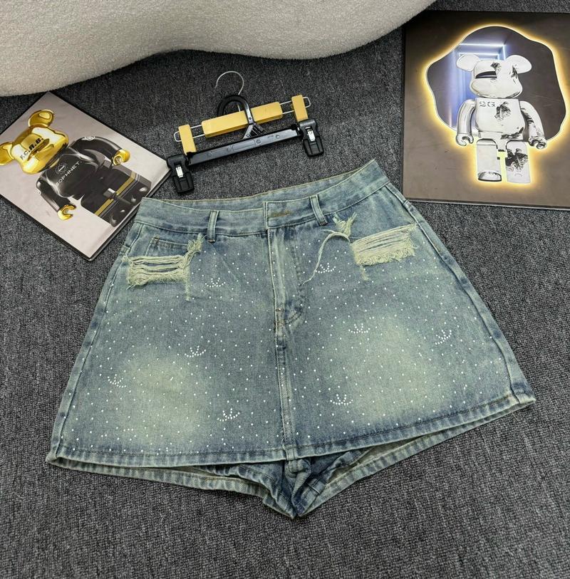 Product Introduction of [55-90kg] Quần váy jean đính hạt lưng cao Women 4