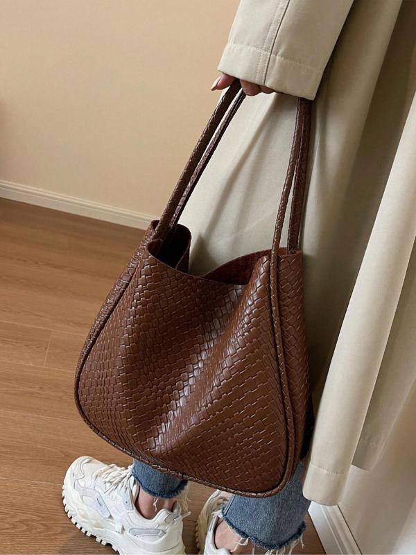 Women's Braid Design Shoulder Bag, Fashionable Large Capacity Pu Leather Bag for Work & Daily Used, Casual Trendy Versatile Daily Commuting Bag, National Day Offers,  Tote Bag for Women 7