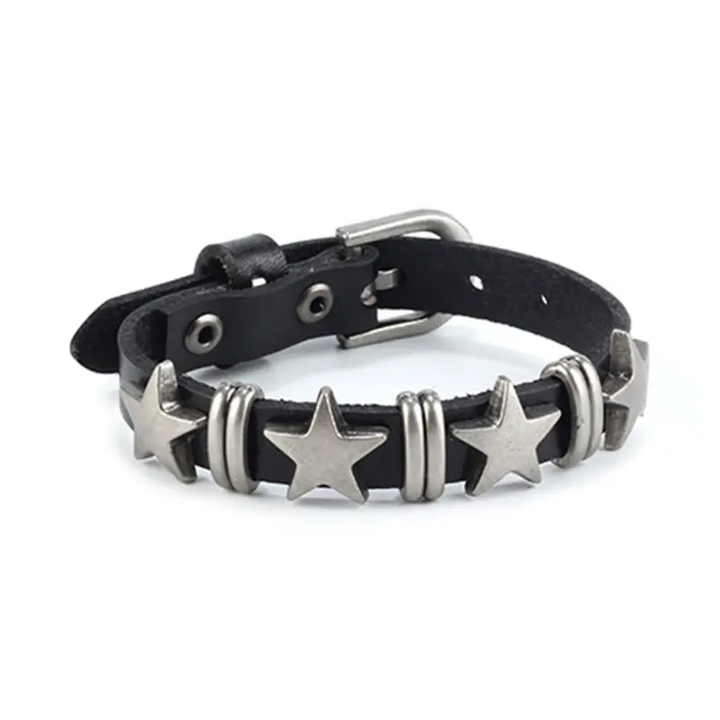 Vòng Tay Da, Phong Cách Punk Rock Quấn Ngôi Sao, Đinh Tán Spiker Ngôi Sao Cổ Điển Vòng Tay Rộng Gothic, Dành Cho Nữ, Đồ Trang Trí Trang Sức