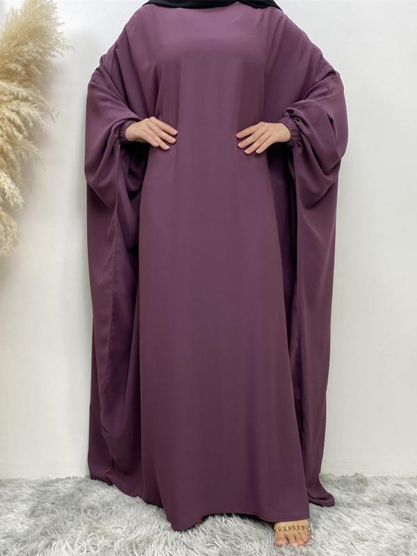 Women's Plain Batwing Sleeve Zipper Kaftan, Esme Kaftan Dress, Butterfly Abaya, Asian Suits Eid, Modest Clothes, Modest Loose Long Sleeve Maxi Dress for Spring & Fall, Modest Holiday Outfits, Kaftans for Women 7
