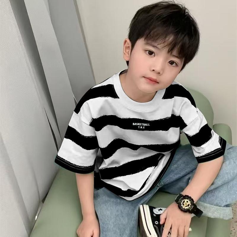 Áo Thun Cotton Nguyên Chất ngắn Tay Cho Trẻ Em, Cho Bé Trai Và Bé Gái, Tay Lửng Mùa Hè, Dáng Rộng Vừa Vặn, Áo Thun Sành Điệu, Cổ Tròn, Thích Hợp Cho Trẻ Lớn, Hàng Mới Về, Năm 2025 1