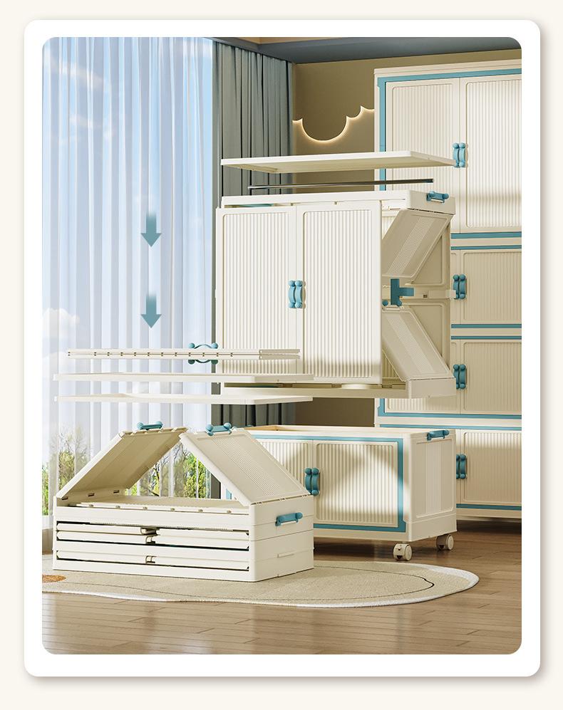 Product Introduction of Household Wardrobe Installation-Free Clothing Storage Cabinets Open Door Foldable Transparent Storage Box Multi-Layer Plastic Locker Organiser 2
