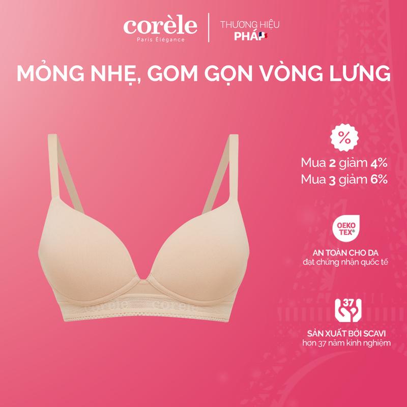 [MUA 1 ÁO TẶNG 1 QUẦN SỢI TRE] Áo ngực sợi tre mút mỏng, không gọng bản lưng chữ U che mỡ lưng, chuẩn an toàn quốc tế OEKO-TEX từ Corèle Pháp - 30138A Nữ Women