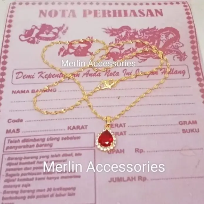 Kalung Melintir Liontin Permata Merah Titanium Lapis Emas 24k anti Luntur Terlaris 2025