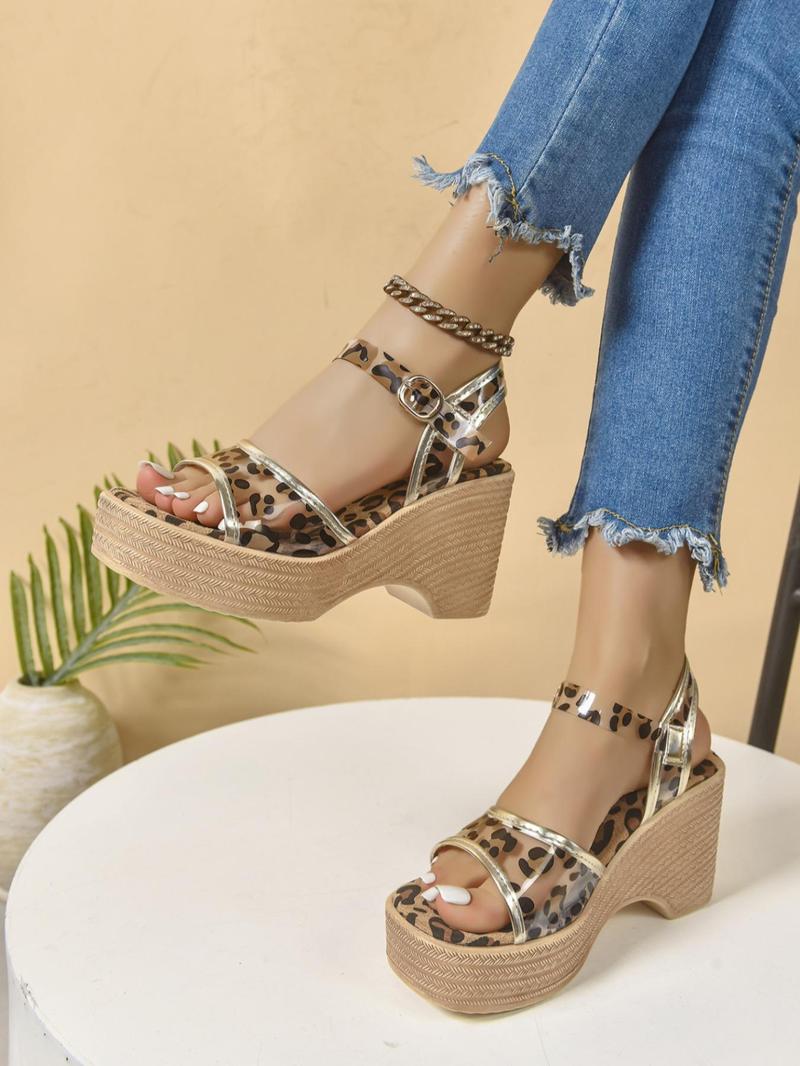 Product Introduction of Women's Fashion Leopard Print Chunky Heeled Sandals, Elegant Square Toe Sandals for Summer, Lightweight Comfortable Versatile Sandals for Daily Wear, Walking Shoes 1
