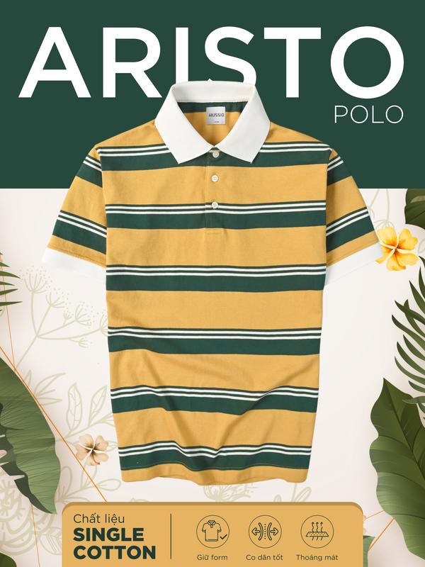 Áo polo nam ARISTO vải Cotton Single phối sọc ngang cao cấp, thanh lịch, sang trọng - HUSSIO 1