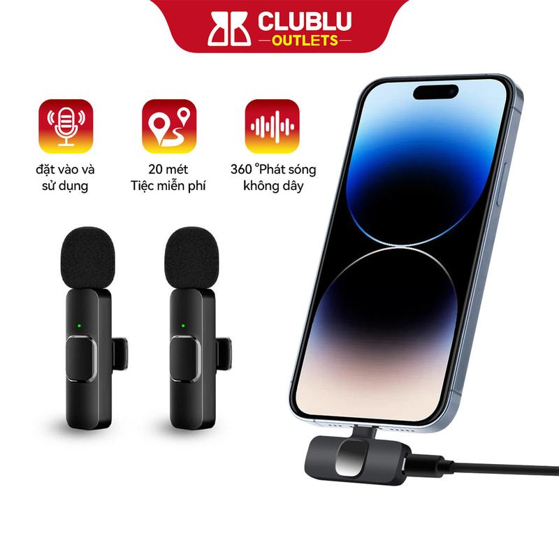 -CLUBLU- Micro Thu Âm Không Dây Cài Áo Mini 2 Mic K9 I18 Khử Tiếng Ồn Cao Cấp Khoảng Cách 20m
