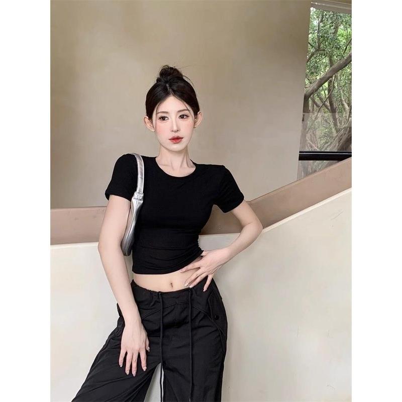 Áo Thun Ngắn Tay, Phong Cách Phương Tây Ngọt Ngào, Thiết Kế Xinh Xắn, Dành Cho Mùa Hè Của Phụ Nữ, Vai Rỗng Hình Bướm, Hở Lưng, Mỏng Vừa Vặn, Áo Ngắn 5