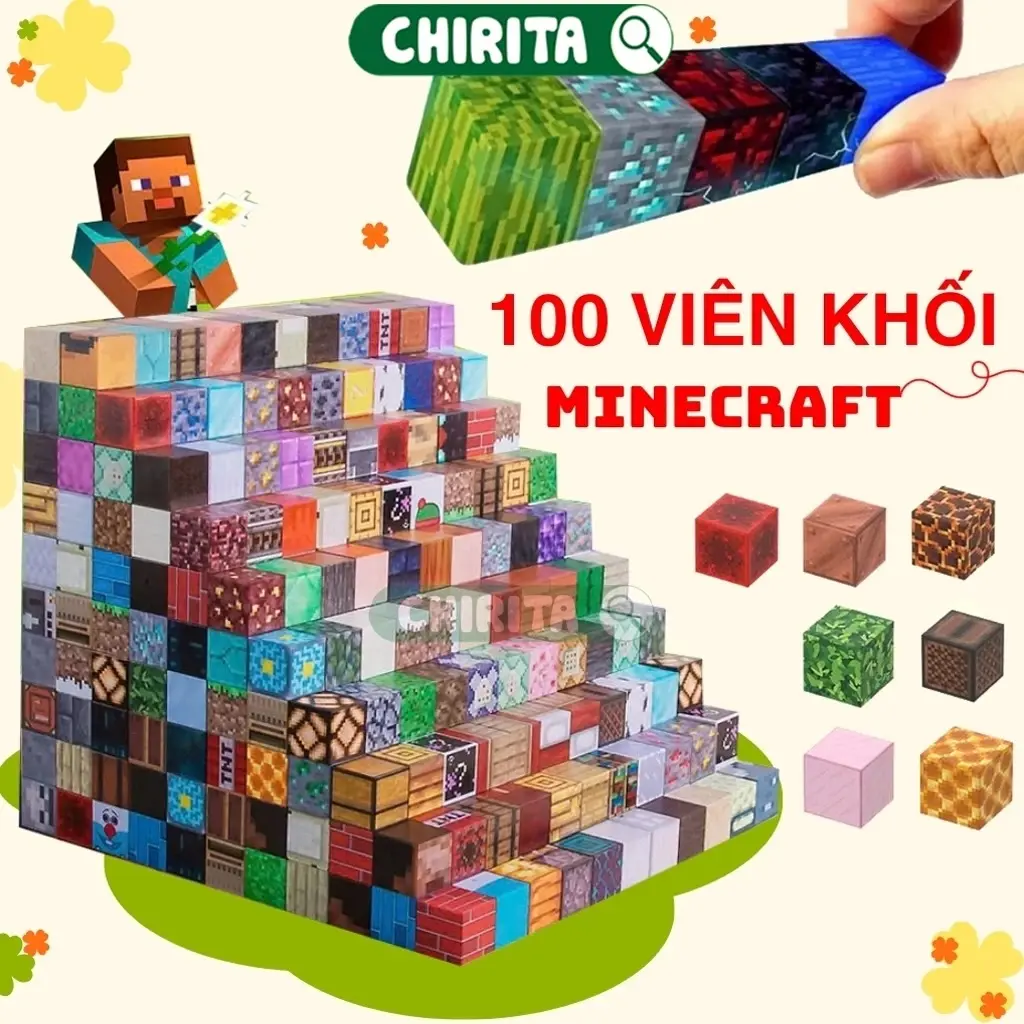 Đồ chơi xếp hình nam châm mạnh mẽ cho trẻ em, bộ khối Minecraft hoàn chỉnh đồ chơi lắp ráp giáo dục cho bé trai và bé gái.100 chiếc