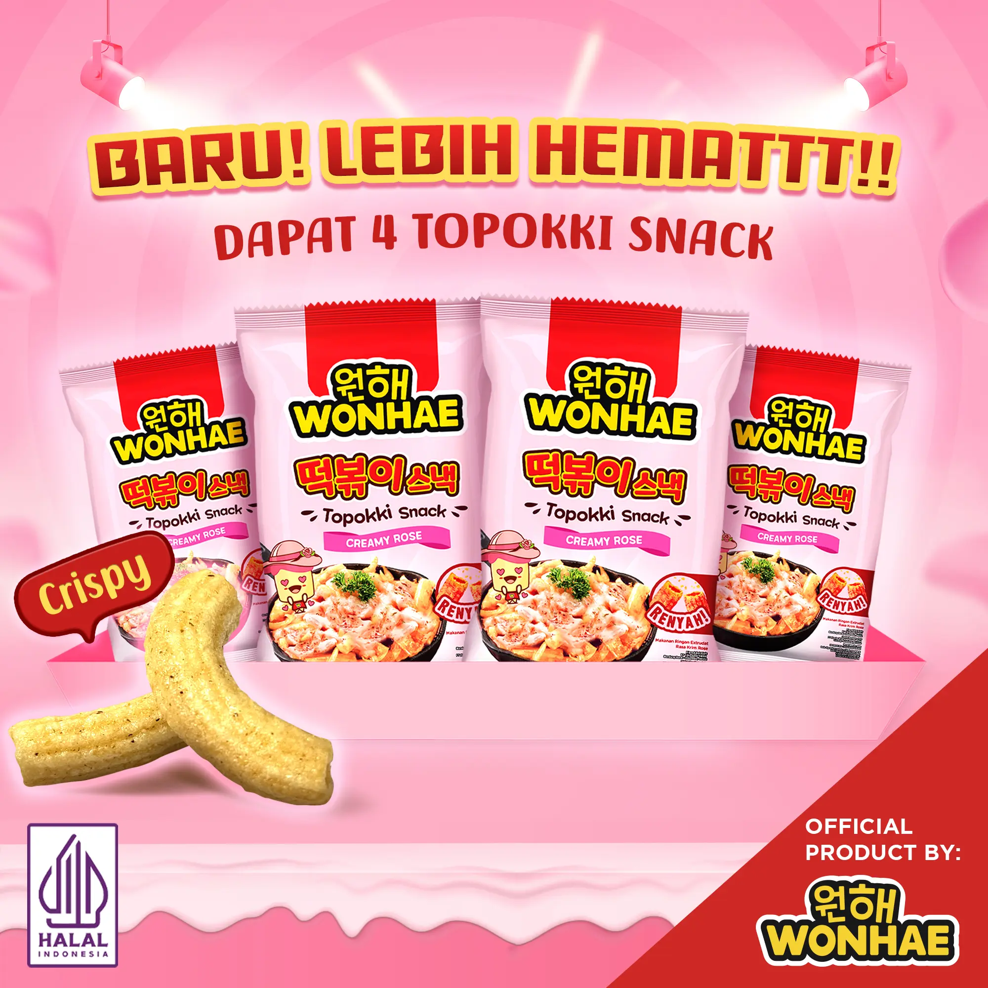 PAKET ISI 4 - Mujigae by Wonhae Topokki Snack Creamy Rose 80 gr / Makanan Snack Teobokki Krim Krem Rose / Tteokbokki / Teopokki / Topoki / Cemilan Makanan Instan Korea Halal