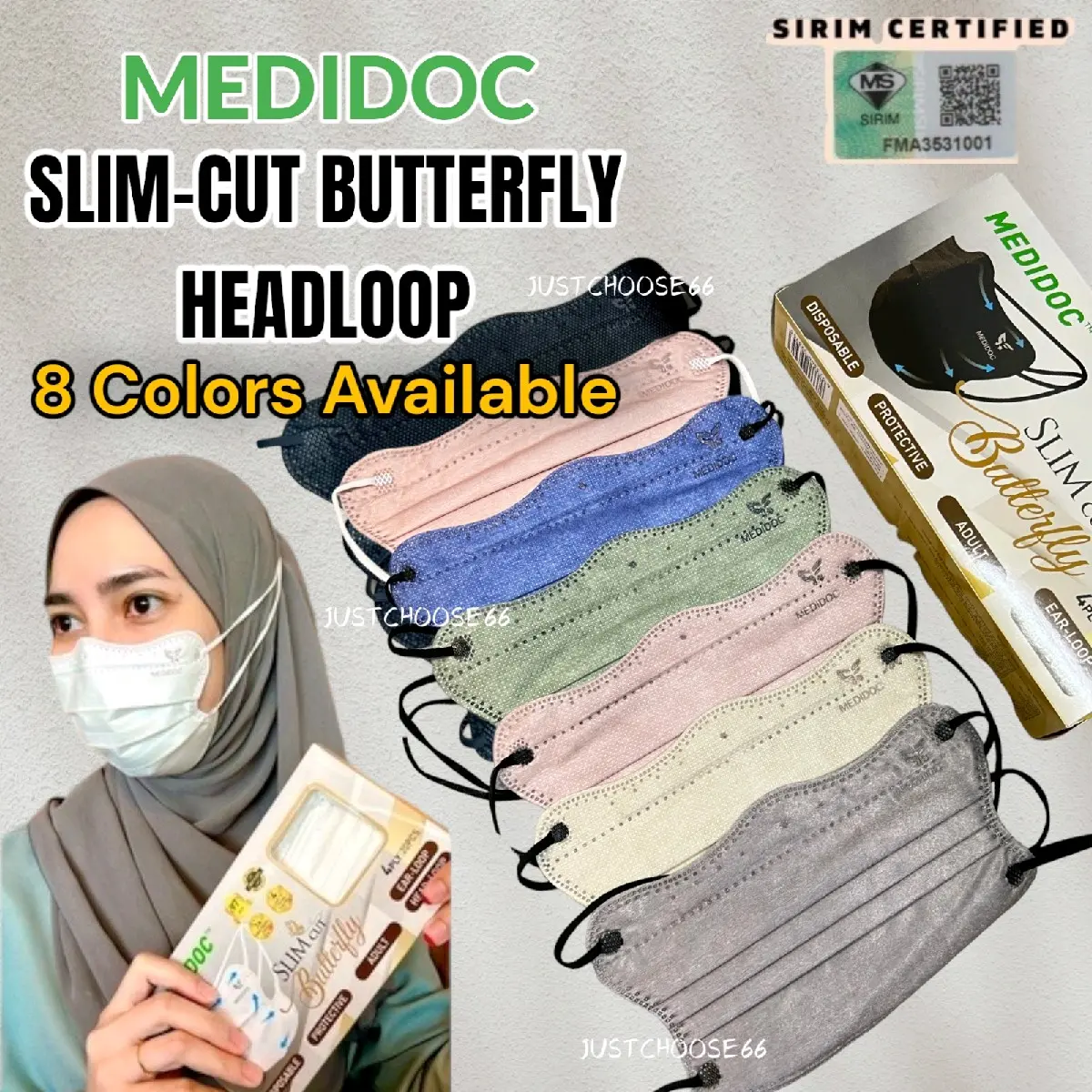 Medidoc Slim Cut Butterfly Mask Headloop Hijab 4ply 20pcs With Box Face Adjustable