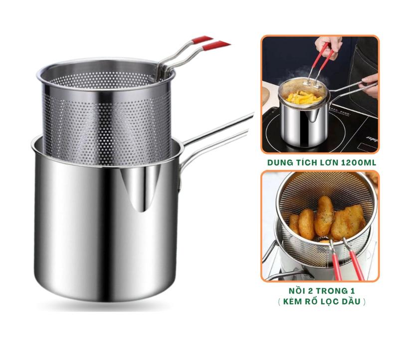 Nồi Chiên Ngập Dầu Bằng Thép Không Gỉ Có Lưới Lọc Tiết Kiệm Dầu Chống Dính Dùng…