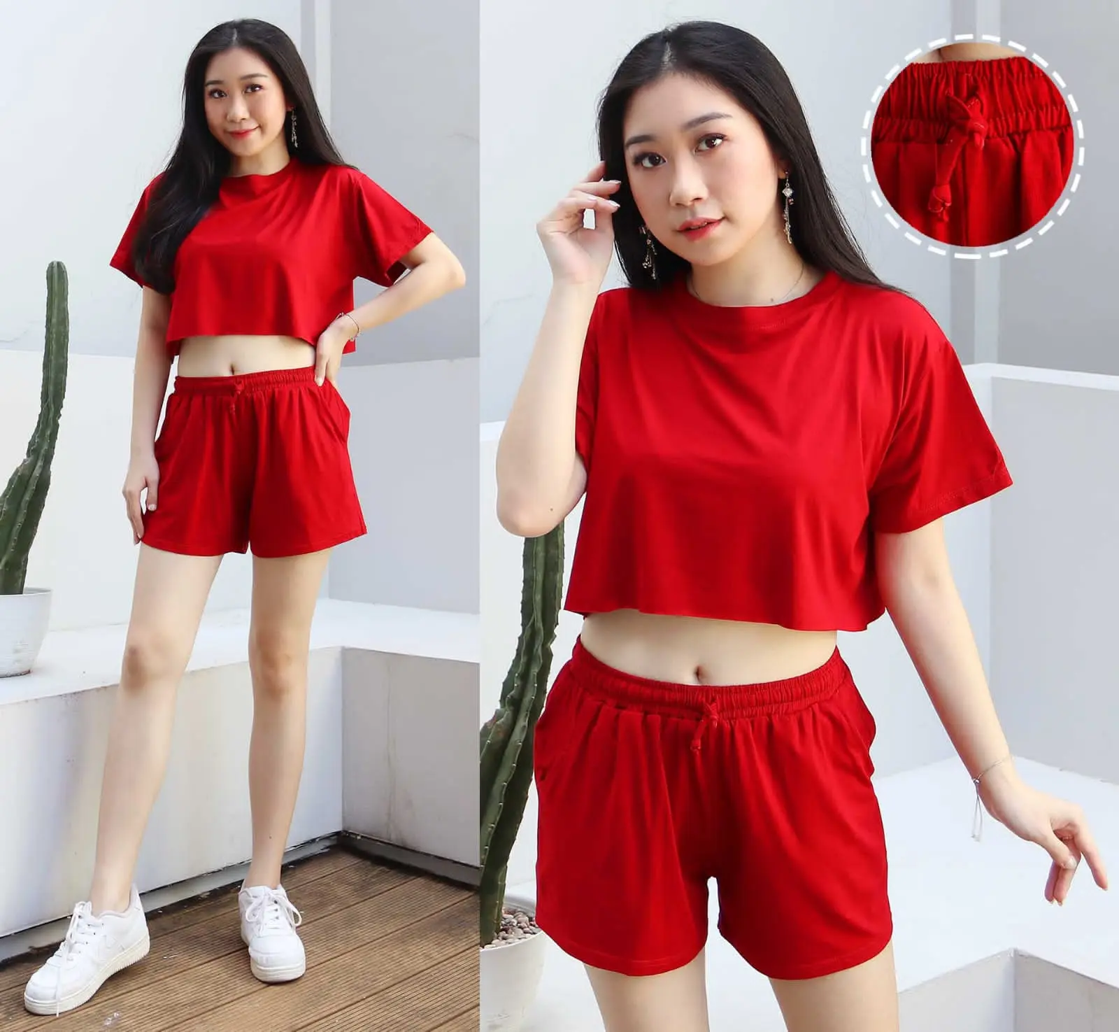 Stelan Senam CropTop Oversize / Stelan Senam Crop Polos Wanita Baju Celana