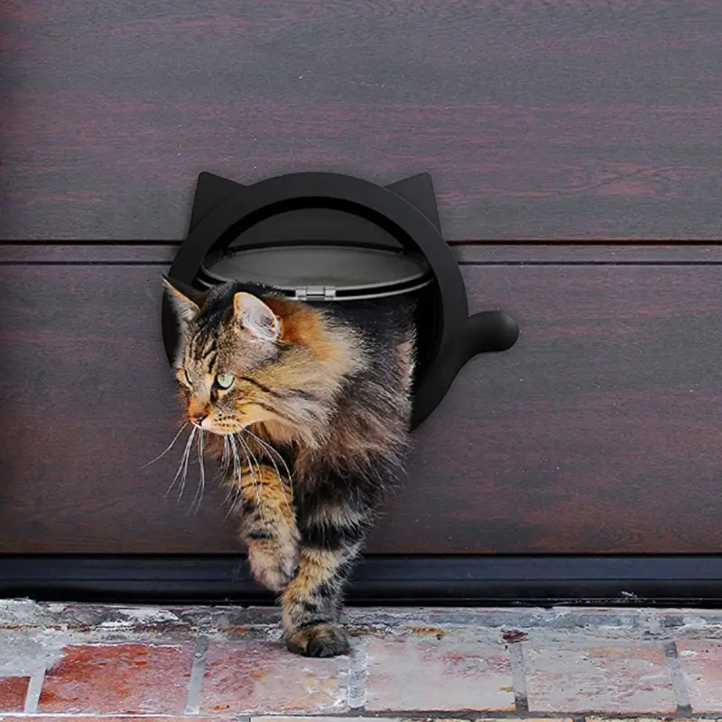 Lovely Small Round Cat Door with 4-way Lock Plastic Window Lockable Cat Crates Safe Dog Gate Access Pet Supplies Pet Supplies