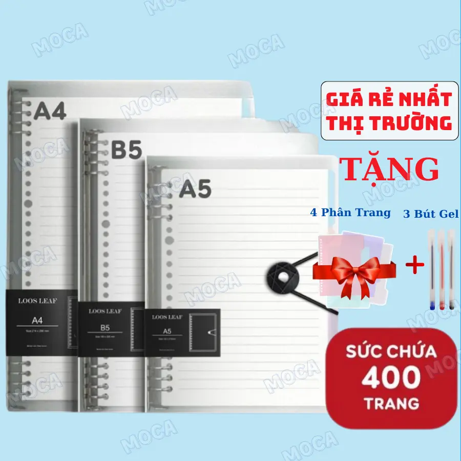 Sổ còng Binder A4 B5 A5 8 còng kèm ruột giấy refill làm planner bullet journal MOCA
