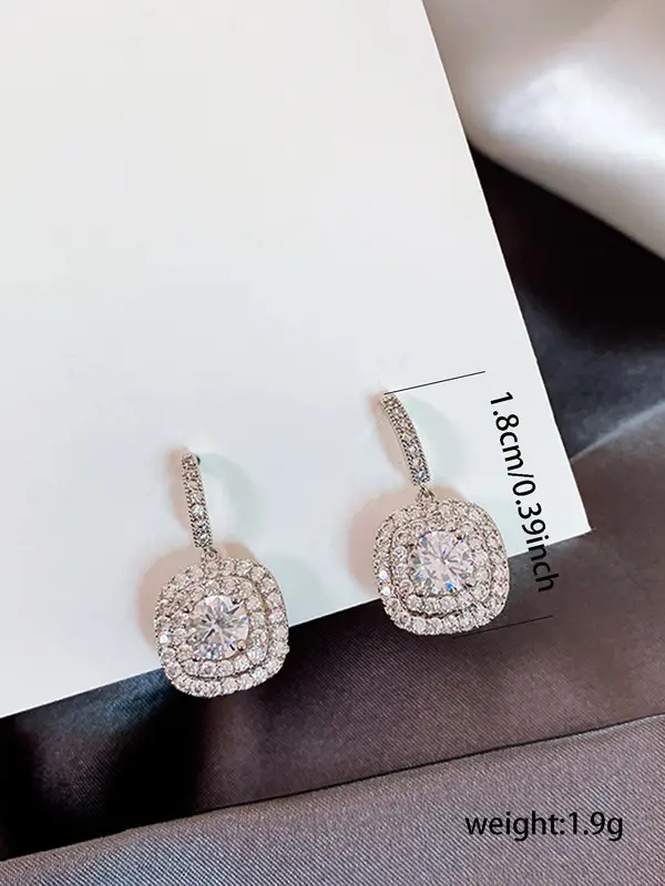 925 Sterling Silver Fashion Square Shaped Rhinestone Decorated Earrings, Elegant Jewelry for Women, Trendy All-match & Exquisite Jewelry for Birthday Gift 1