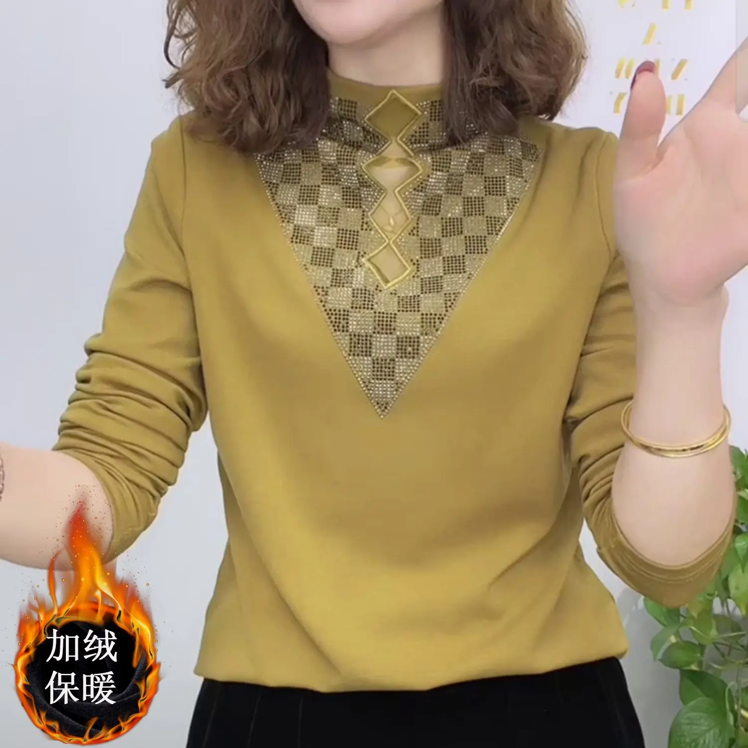 Áo Lớp Nền Giữ Nhiệt, Lót Lông Cừu Dralon, Dành Cho Nữ, Mùa Xuân Và Mùa Thu, Ngoại Cỡ, Phụ Nữ Trung Niên, Duyên Dáng Và Thời Trang, Áo Sơ Mi Nhỏ Áo Mỏng, Hàng Mới Về Cho Mùa Thu Và Mùa Đông Women Top