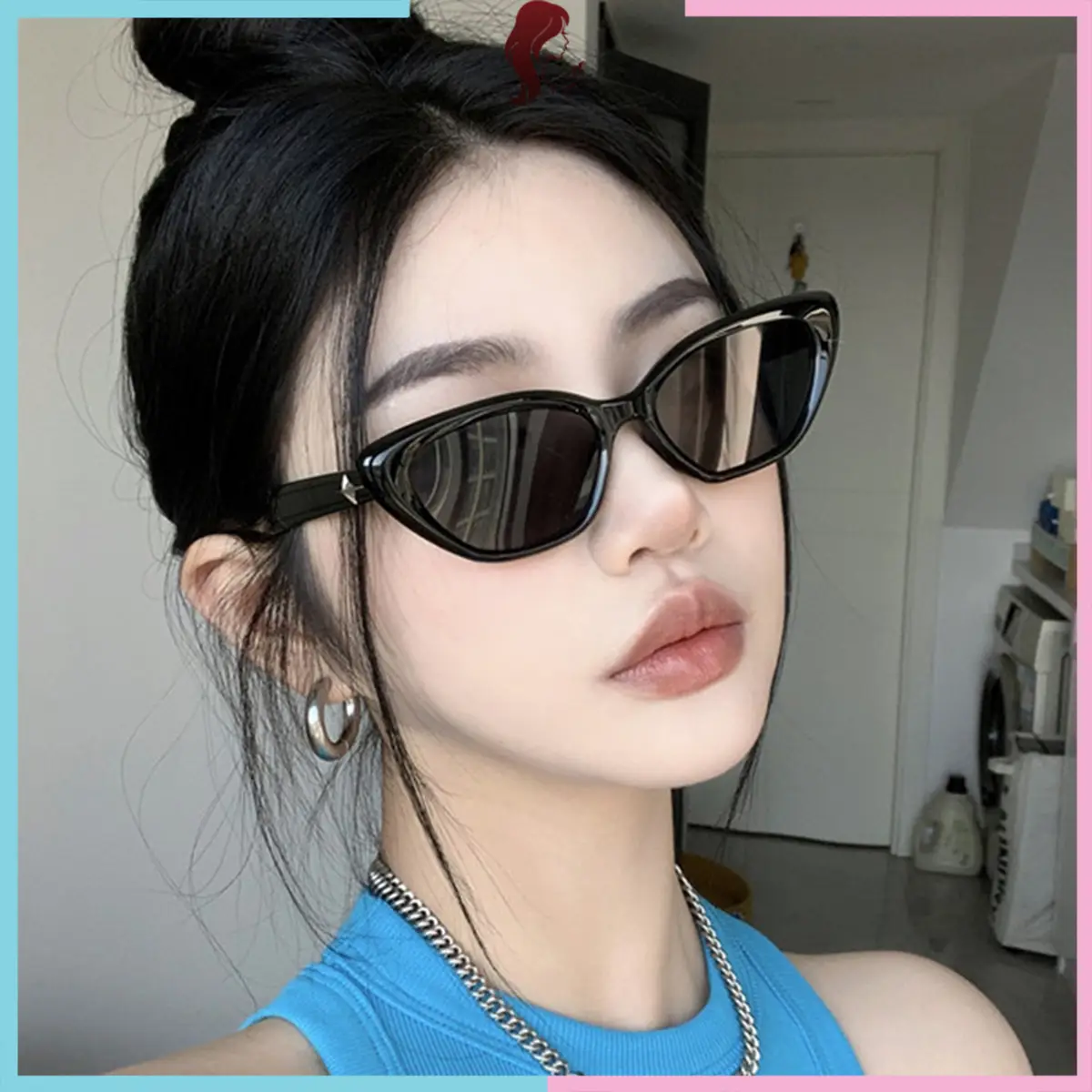 Kính mát gọng mắt mèo logo sao nổi dành cho nam nữ phong cách Trung Hàn