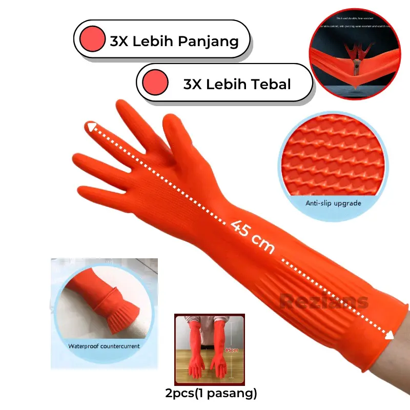 Sarung Tangan Karet Latex Tahan Lama 35cm-55cm untuk Mencuci Piring atau Berkebun - Cleaning 0