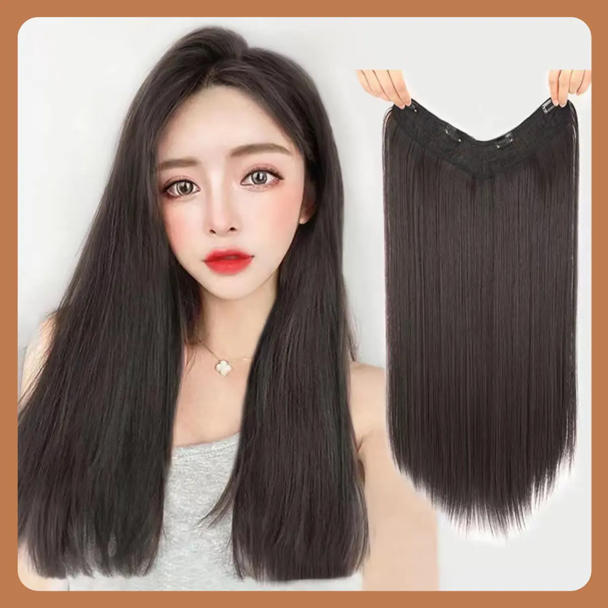Tóc kẹp chữ U thẳng dài làm phồng tự nhiên TK02